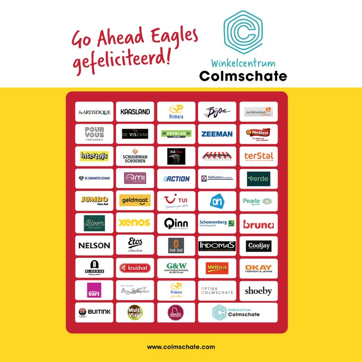 De winkeliers van Winkelcentrum Colmschate feliciteren Go Ahead Eagles met het winnen van de TOTO KNVB Beker! 🏆 Wat een prachtige prestatie! ❤️💛🦅